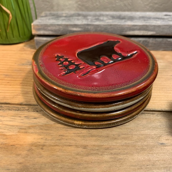 NWOT CERAMIC LODGE/CABIN STYLE COASTERS-CANOE, BEAR, MOOSE & PINE TREES - Picture 6 of 8